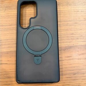 Samsung S25 Ultra Matte Black Phone Case with Ring Holder